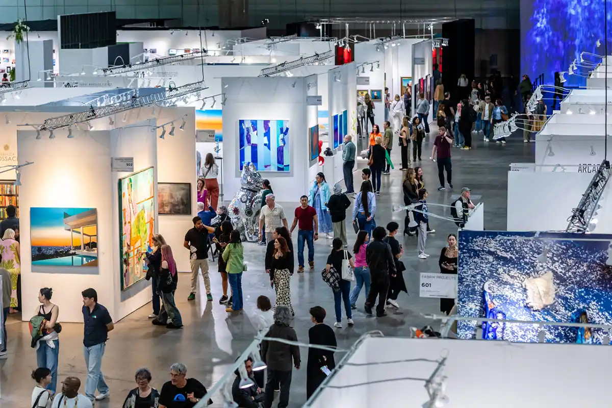 LA Art Show 2026 exhibition floor featuring international contemporary art and galleries in Los Angeles