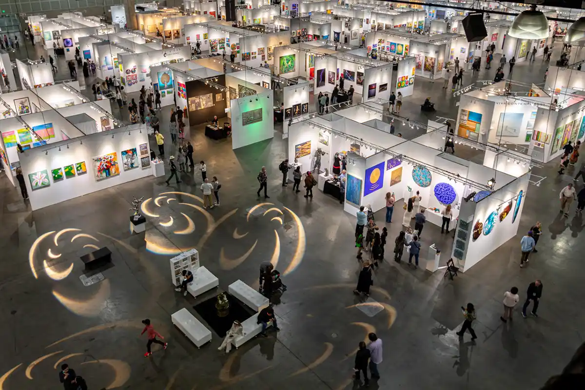 LA Art Show 2026 exhibition floor featuring international contemporary art and galleries in Los Angeles