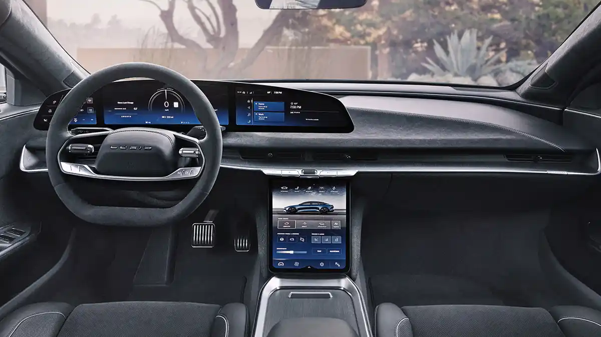 2026 Lucid Air Touring luxury electric sedan front three-quarter view