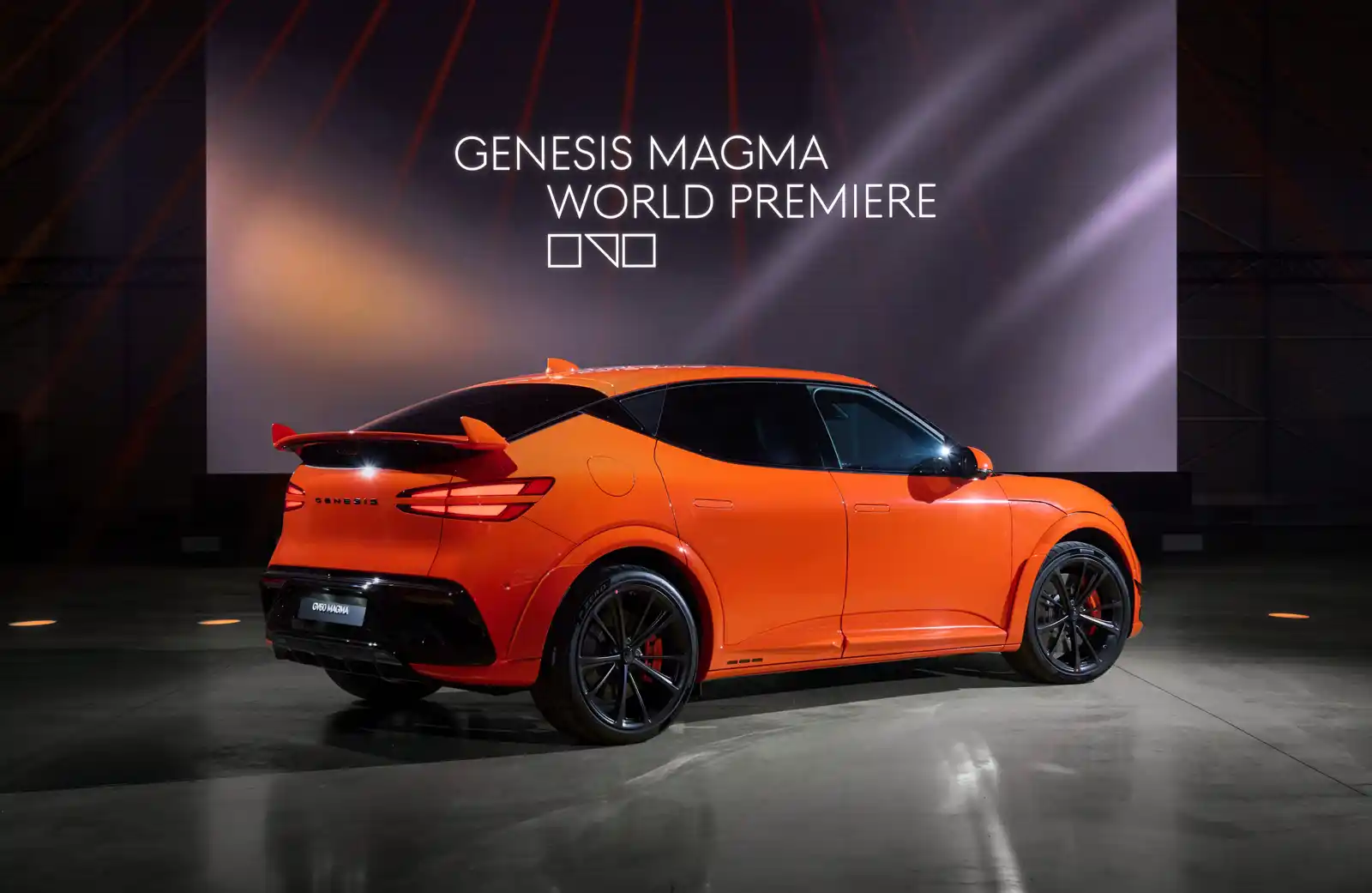2026 Genesis GV60 Magma front exterior at the LA Auto Show