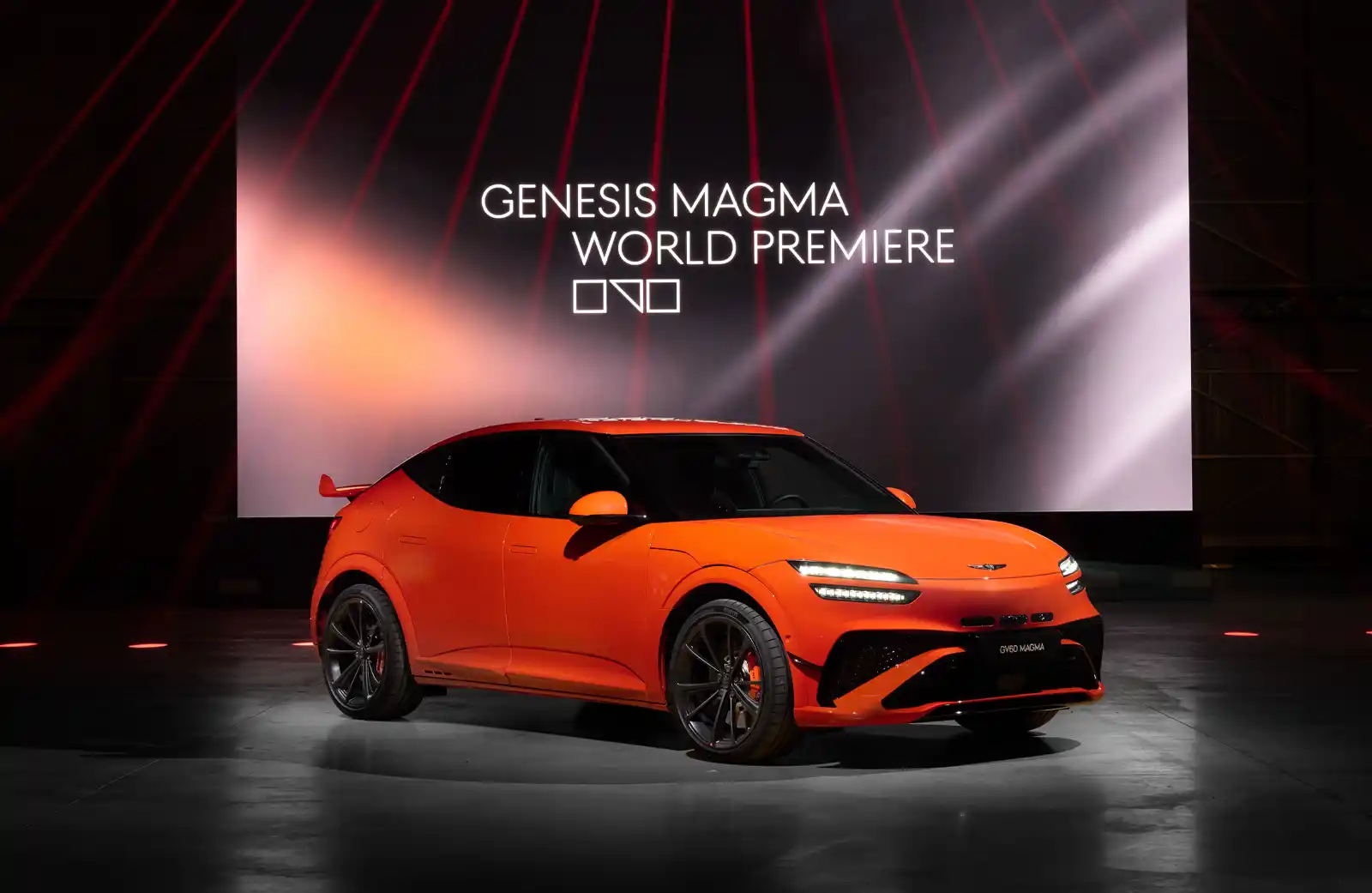 2026 Genesis GV60 Magma front exterior at the LA Auto Show