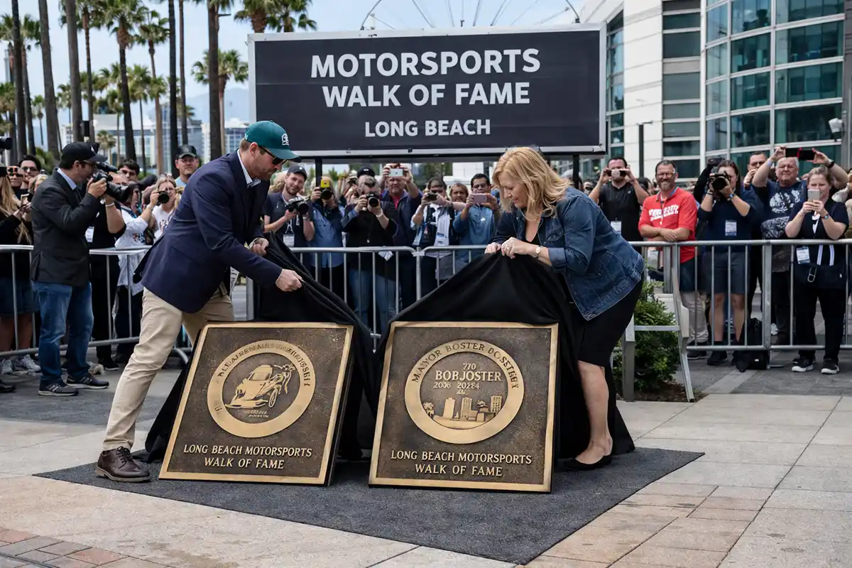 Mayor-Robert-Bob-04 Alexander Rossi and Nancy Foster at the Long Beach Motorsports Walk of Fame ceremony